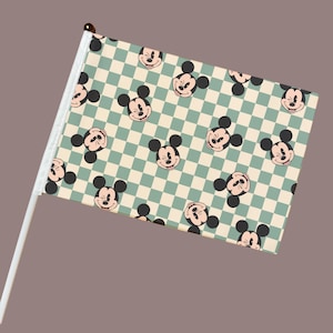 Vlag mini-kinderwagen met clip | Geblokte muis | Themapark-kinderwagen