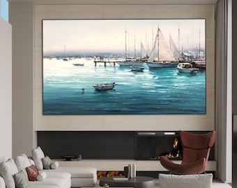 Original Sailing Boat Painting Textured Marine Wall Art on Canvas Morden Seascape Art Hand-painted Sailboat Artwork Large Living Room Decor