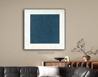 Minimalist Textured Abstract Painting on Canvas Original Hand Painted Modern Wall Art Navy Blue Geometric Art Large Contemporary Home Decor