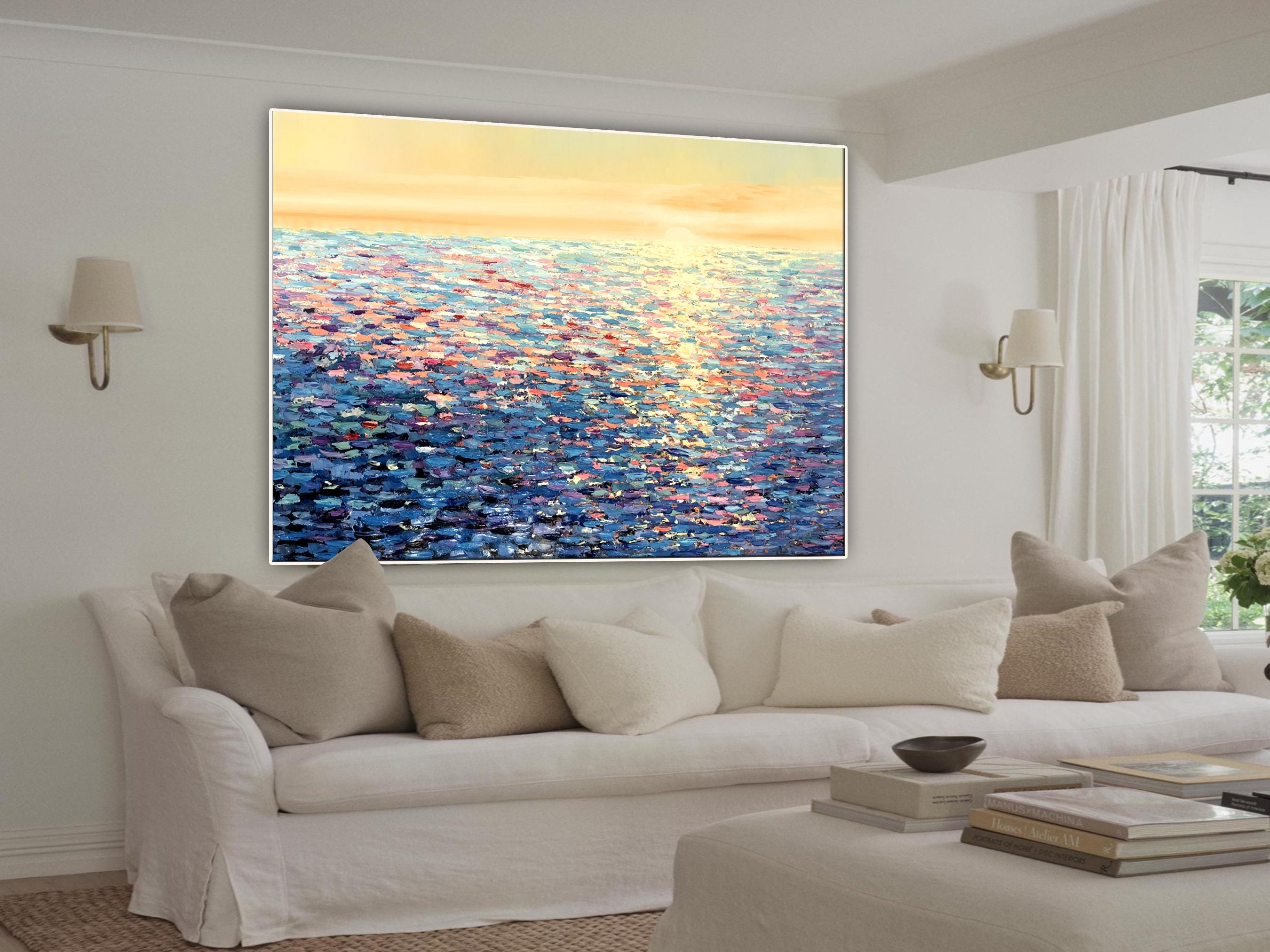 Colorful Ocean Sunset Painting Large Abstract Seascape Canvas Art Hand ...