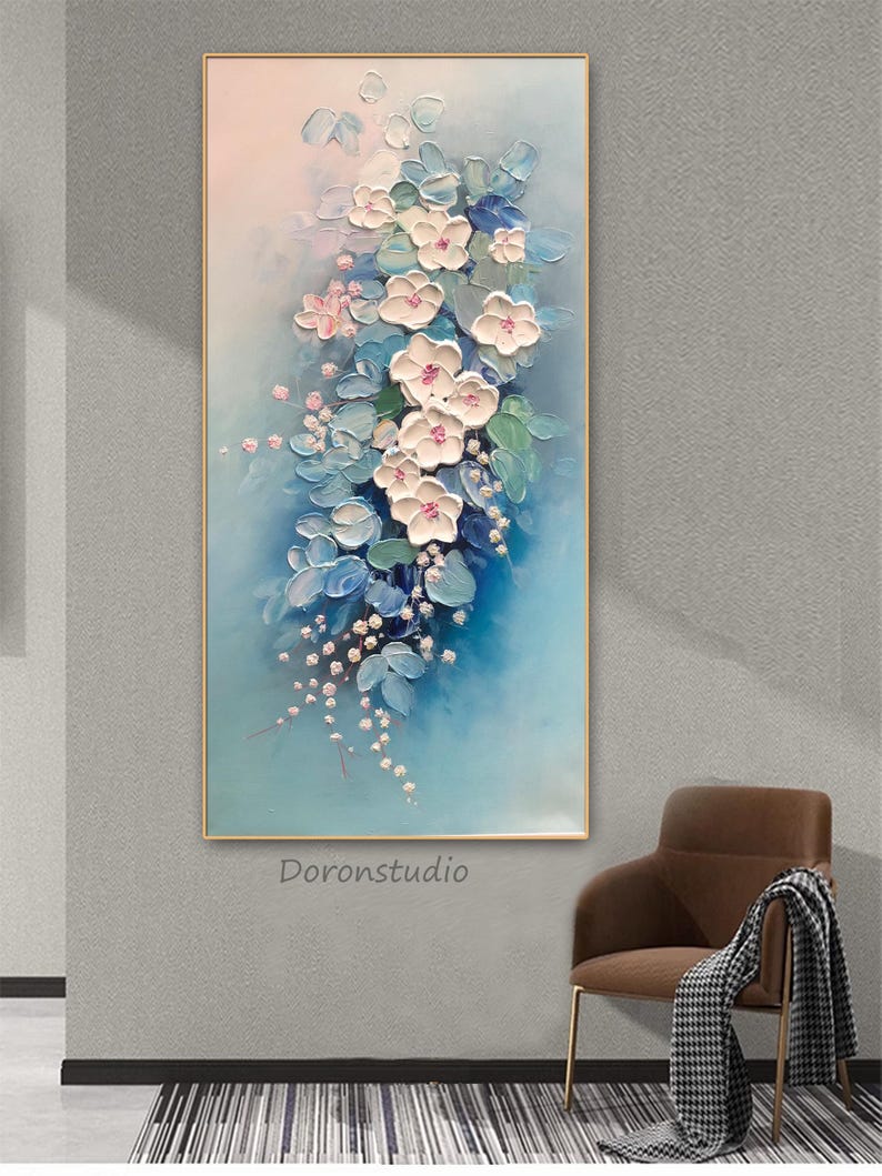 Textured Floral Oil Painting on Canvas Hand-painted 3D Flower Wall Art ...