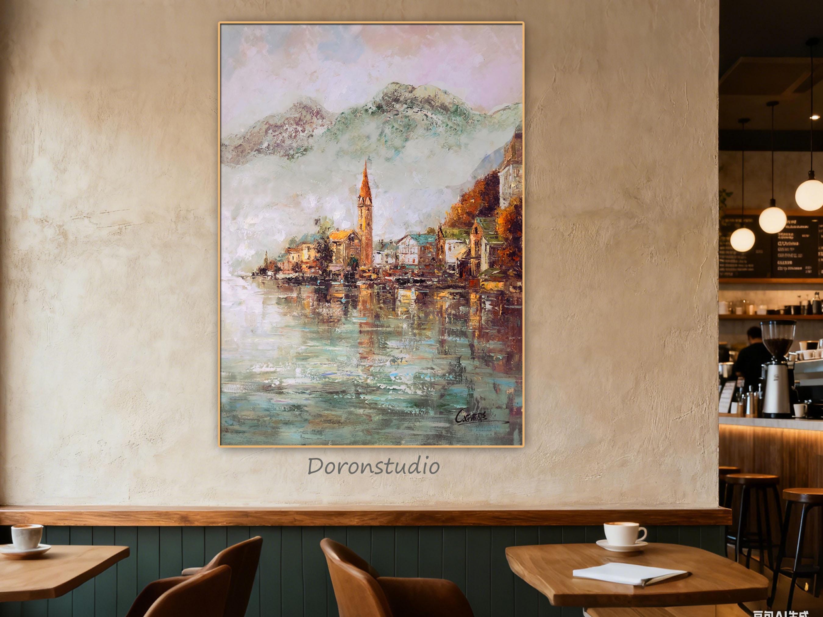 Hand Painted Landscape Oil Painting on Canvas Mountain Lake Painting ...