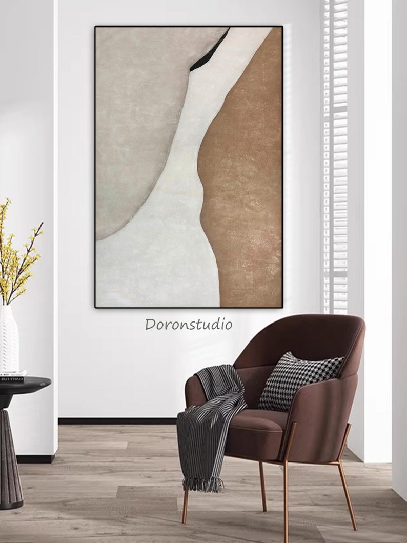 Large Beige Brown Wabi Sabi Abstract Painting on Canvas Textured Wall ...