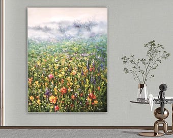 野花の草原の油絵 – 色鮮やかな風景画 9x12インチ - Etsy 日本