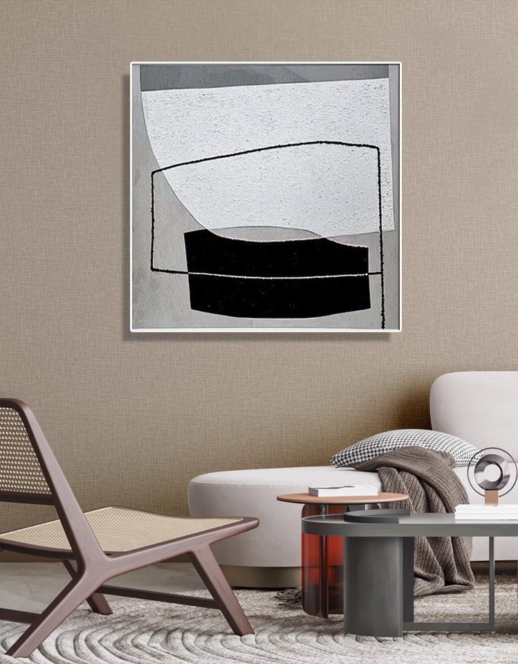Black and White Abstract Painting on Canvas Minimalist Line Art Wall ...