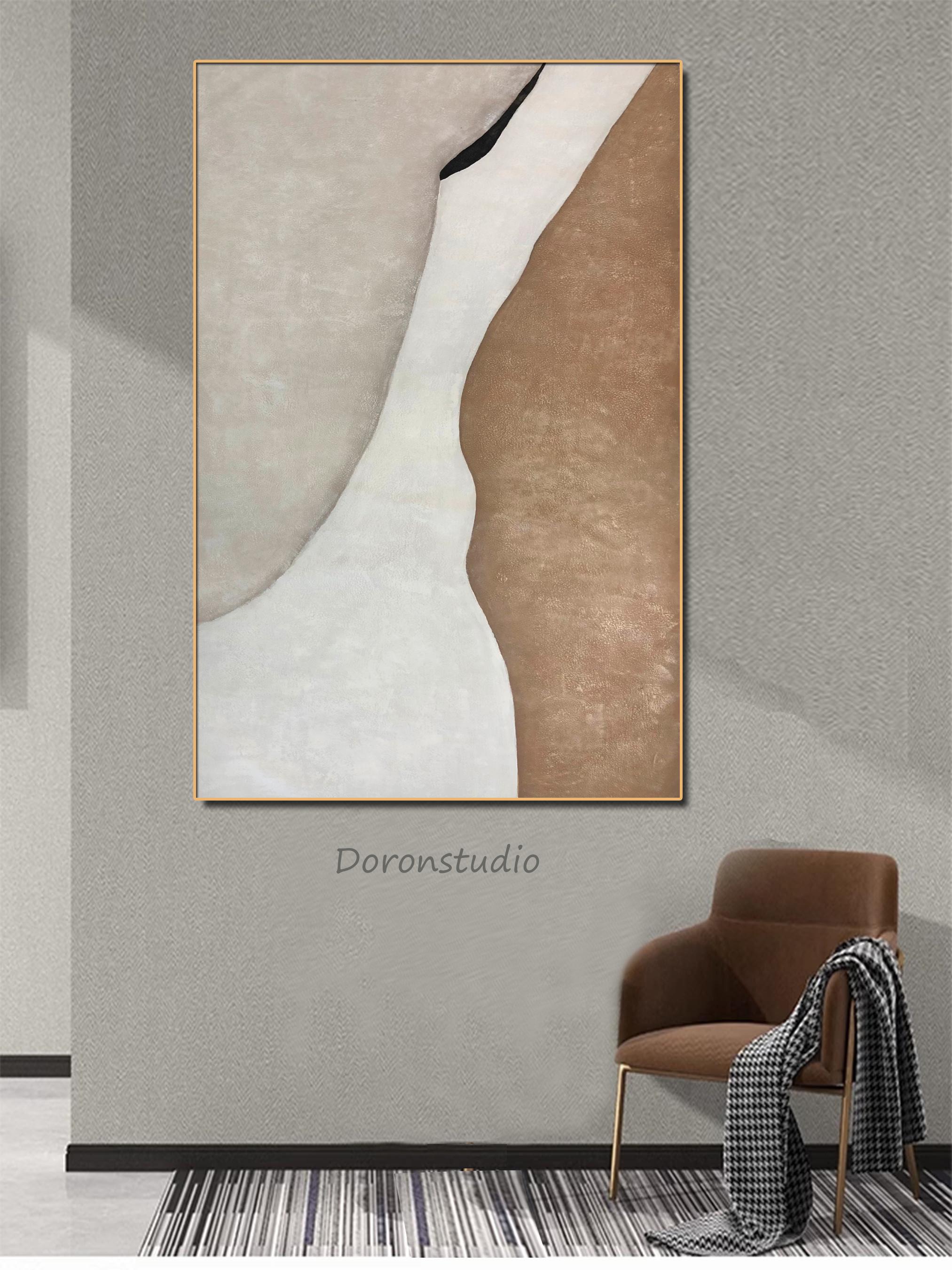 Large Beige Brown Wabi Sabi Abstract Painting on Canvas Textured Wall ...