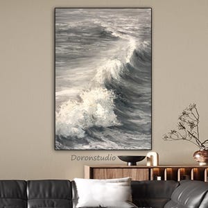 Textured Ocean Wave Oil Painting on Canvas Abstract White Giant Wave Wall Art Large Original Coastal Seascape Artwork Living Room Wall Decor