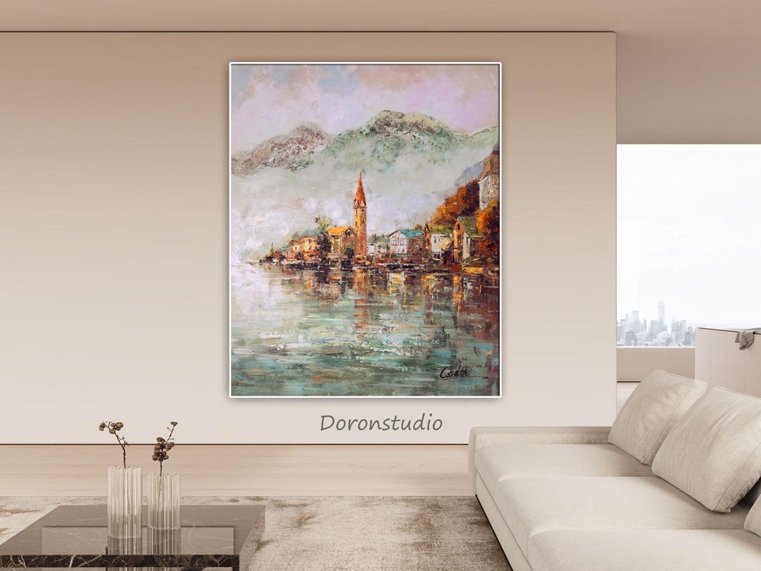 Hand Painted Landscape Oil Painting on Canvas Mountain Lake Painting ...