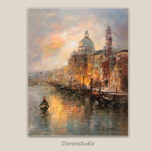 Evening in Venice Original Handmade Impressionism Venice Oil Painting on Canvas Venice Canal Wall Art Italy Cityscape Architecture Travel