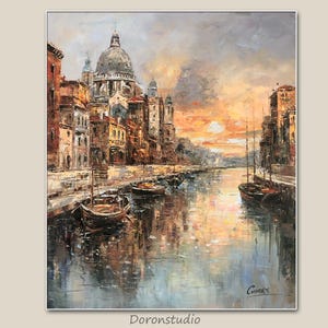 Evening in Venice Original Handmade Impressionism Venice Oil Painting on Canvas Venice Canal Wall Art Italy Cityscape Architecture Wall Art
