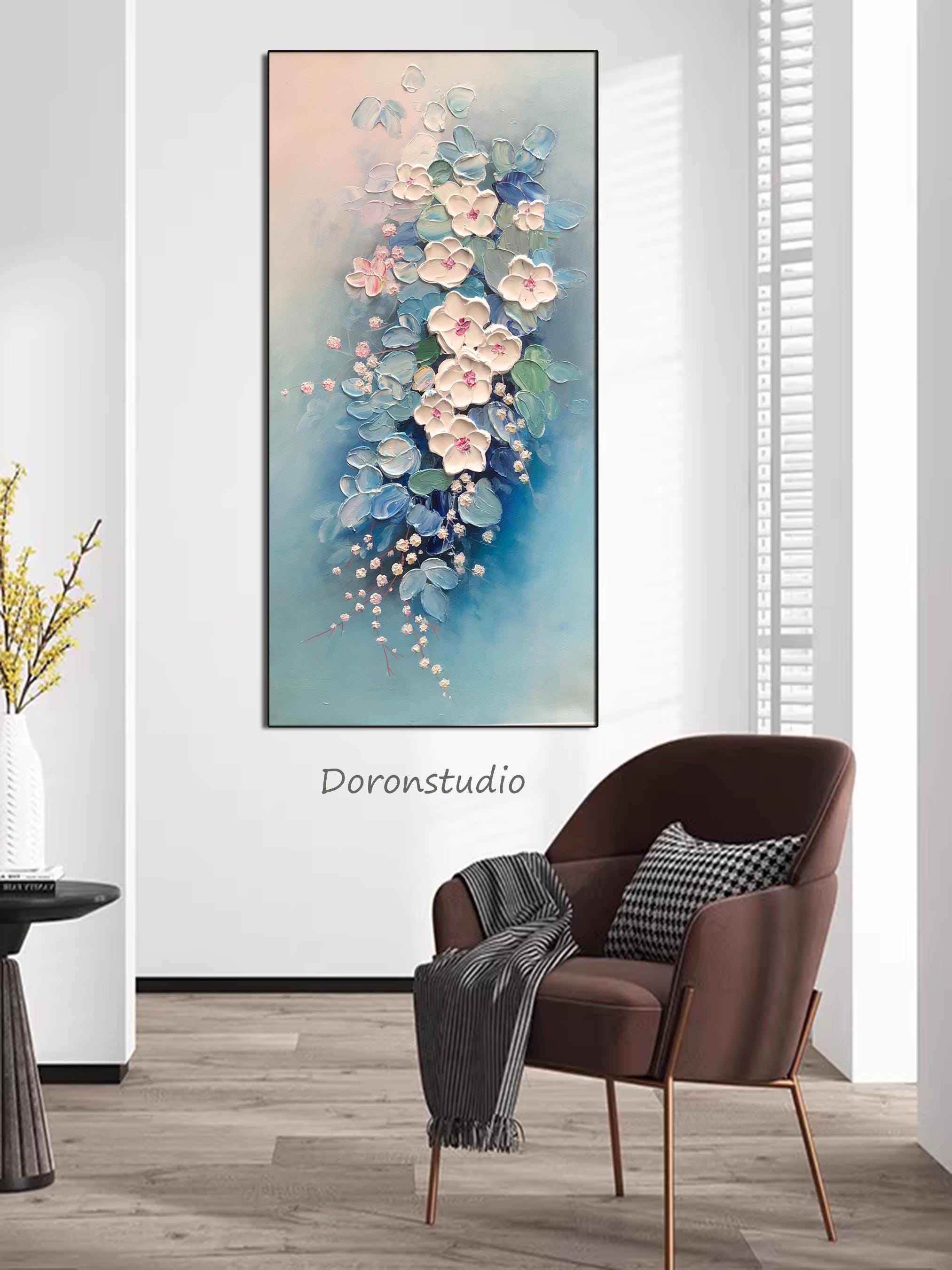 Textured Floral Oil Painting on Canvas Hand-painted 3D Flower Wall Art ...