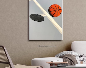 Original Basketball Oil Painting On Canvas,Hand-Painted Minimalist Basketball Wall Art,Modern Sport Decor,Unique Gift for Sports Lovers