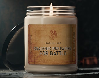 Sojakaars ruikt naar draken die zich voorbereiden op de strijd, intense aroma's in glazen potten van 9oz, cadeau voor Fantasy Reader Dragon Lover vriendin