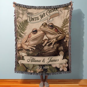 Personalized Frog Wedding Gift, Woven Blanket Anniversary Gift, Engagement Gift, Customized Blanket, Personalized Wall Hanging With Names