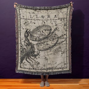 Sternzeichen Waage Decke, Astrologie Geschenk, Vintage himmlische Sternkarte werfen, Sternzeichen Dekor, Academia Zuhause, Astrologie Geschenke