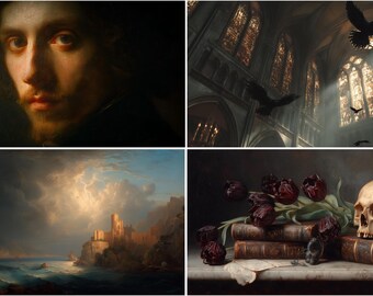 Dark Academia Frame TV Art Bundle, 20 Vintage Digital Prints, Moody Florals, Stormy Landscapes, Gothic Interiors and Portraits
