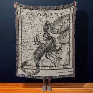 Deken sterrenbeeld Schorpioen, astrologiecadeau, vintage hemelse sterrenkaart gooien, decor astrologisch teken, Academia Home, astrologiecadeaus