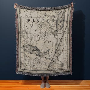 Sternzeichen Fische Decke, Astrologie Geschenk, Vintage himmlische Sternkarte werfen, Sternzeichen Dekor, Academia Zuhause, Astrologie Geschenke