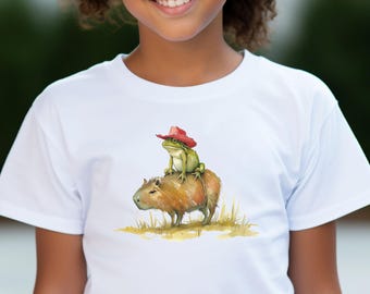 Capybara Kids T Shirt, Cute Animal Graphic Tee, Funny Capybara Shirt for Boys and Girls, Youth Unisex Top