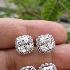 Diamond Studs Earrings Pair, Silver 925, White Rhodium Plated