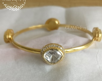 Moissanite Slice/Polkis Bangles, Silver 925, Real Gold 18K Filled