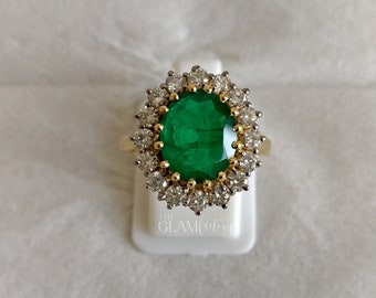 Diana Ring, Emerald & Diamond, Silver 925, Real 18K Gold Filled