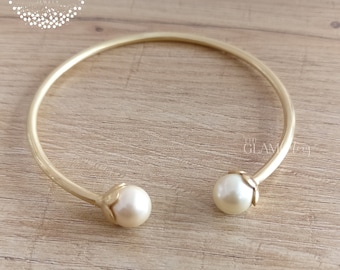 Pearl Bangle/Bracelet, Silver 925, Real Gold Filled, Matte Finish