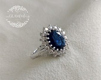 Diana Ring, Sapphire & Diamonds, Silver 925, White Rhodium Plated