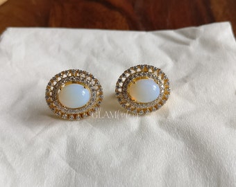 Opal & Diamond Earring, Silver925, 18K Gold Filled