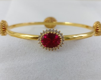 Ruby & Diamond Bangle, Silver 925, Real Gold 18K Filled