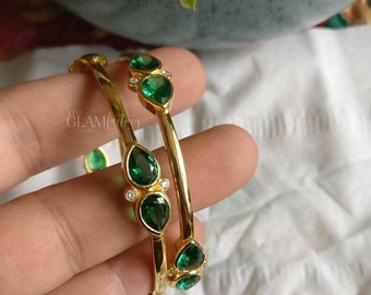 Smaragd & Diamant Armreif, Silber 925, Echt 18K Gold Fill