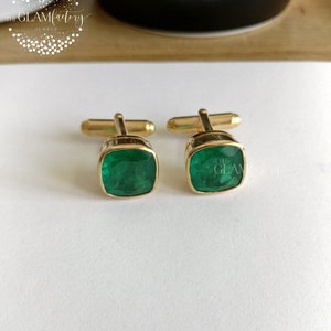 Emerald Cushion Cut Cufflinks Pair, Silver 925, Real 18K Gold Filled