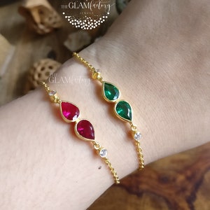 Rubin / Smaragd & Diamant Armband, Silber 925, Echt Gold 18K Filled