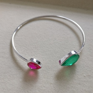 Emerald & Ruby Bracelet, Sterling Silver 925, White Rhodium Plated