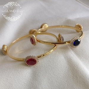 Sapphire, Ruby & Diamond Bangle 1 piece, Silver 925, Real Gold 18K Filled