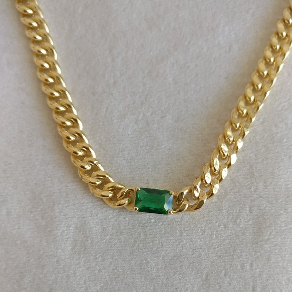 Emerald Octagon Chain hanger, zilver 925, 18K goud gevuld