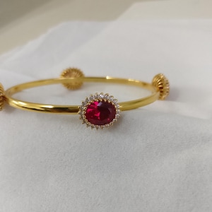 Ruby & Diamond Bangle, Silver 925, Real Gold 18K Filled