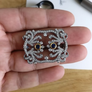 Unisex Brooch, Sapphire & Diamonds, Silver 925, Black Rhodium Plated