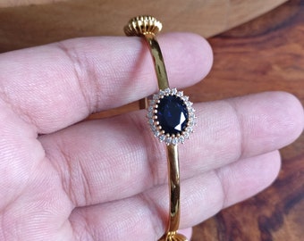Saphir & Diamant Armreif, Silber 925, Echt Gold 18K Filled