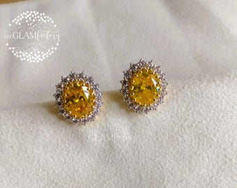 Pendientes de zafiro amarillo y diamantes, plata 925, chapados en oro de 18 quilates