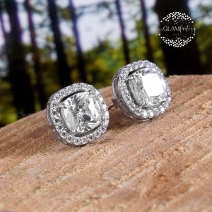 Everyday Diamond Cushion Earring, Silver 925, White Rhodium Plated