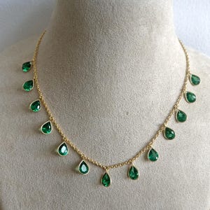 Smaragd Kette, Silber 925, Echt 18K Gold Filled, 16&quot; - 18&quot; Zoll