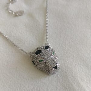 Panther Anhänger Halskette, garantiert Silber 925, weiß rhodiniert