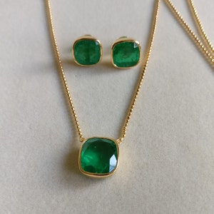 Emerald Necklace/Pendant & Earring, Silver 925, Real 18k Gold Filled