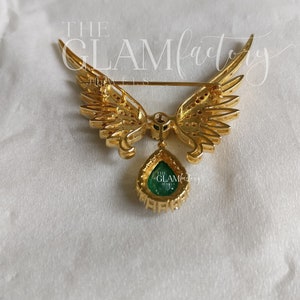 Vintage Emerald & Diamonds Brooch/Pin, Unisex, Silver 925, 18K Gold Filled image 3