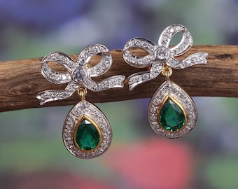 TGF, Emerald & Diamond Earring Pair, 18K Gold Filled, Silver 925