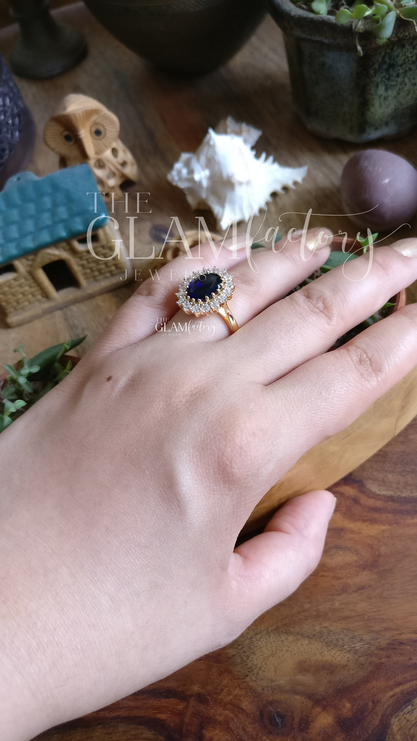 Jewelry DIANAシルバー　 天然ダイヤモンド リング Diana Ring, Sapphire & Diamond, Silver 925, Real 18K Gold Filled