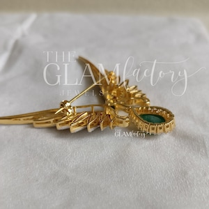 Vintage Emerald & Diamonds Brooch/Pin, Unisex, Silver 925, 18K Gold Filled image 2