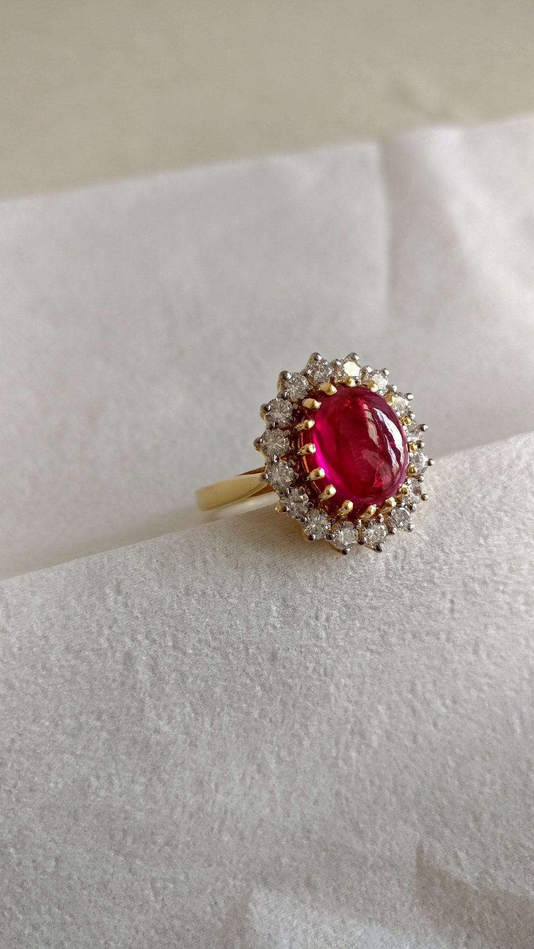 Ruby Cabochon & Zircons Ring Silver 925 Real 18K Gold Filled - Etsy