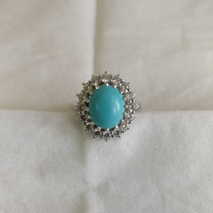 Turquoise & Diamond Ring, Silver 925, White Rhodium Plated